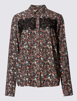 Lace Panel Ditsy Floral Shirt